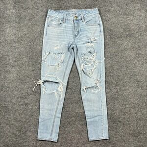 American Eagle Tom Girl Womens Jeans 00 Regular Blue Distressed Denim Low Rise